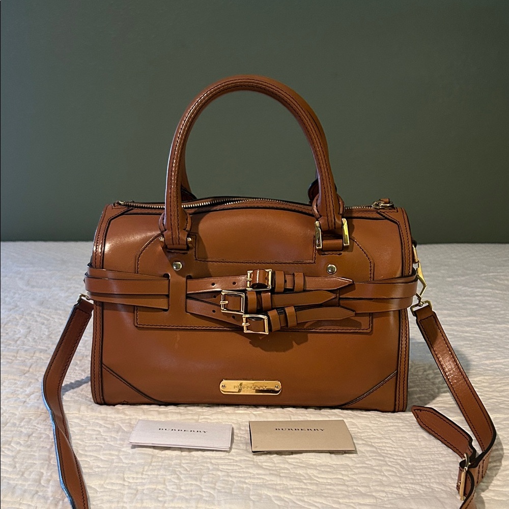 Burberry Brown Leather Satchel with Buckle Detail